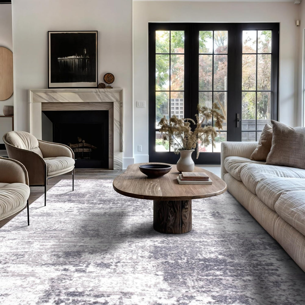 Rugshop Distressed Modern Bohemian Abstract Area Rug Gray 7'10" x 10...