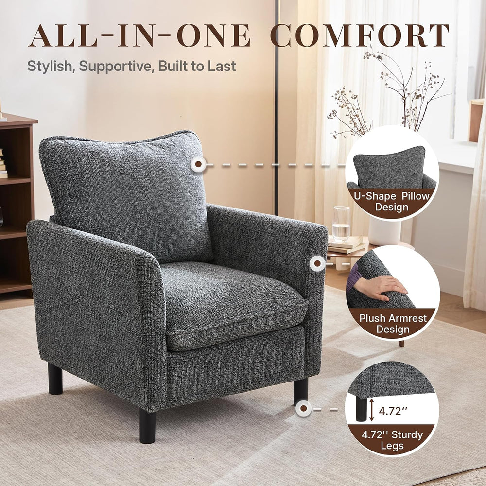 Grey Accent Chair Set of 2, Upholstered Armchair for Living Room