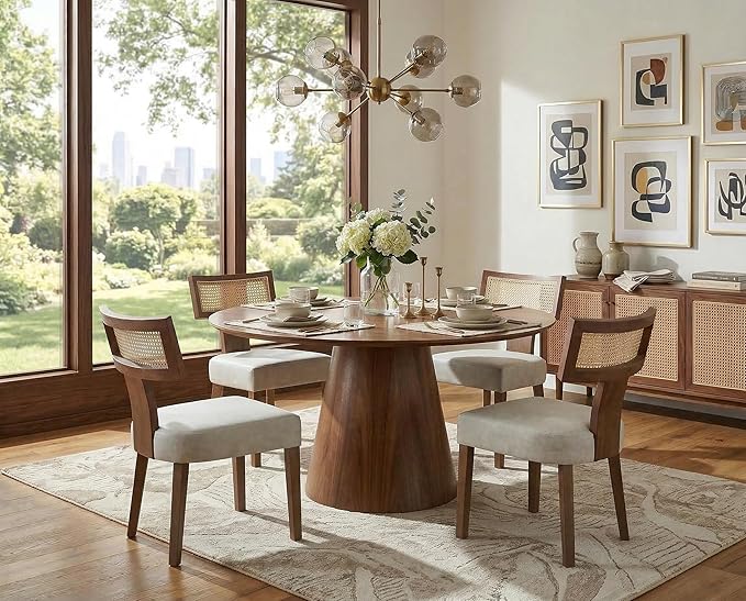 Modern Dining Chairs, Set of 4 - Rattan Back, Pu Leather Upholstered, Kitchen...