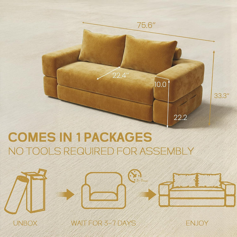 75'' convertible Sofa Couch Bed Queen, Foldable Boneless Couch Sleepe...