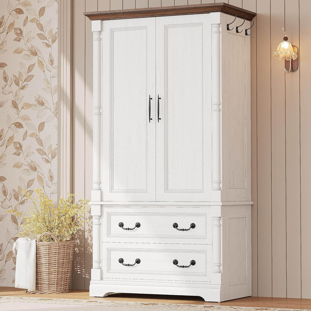 LIKIMIO Armoire Wardrobe Closet 70" with 2 Drawers for Bedroom, White