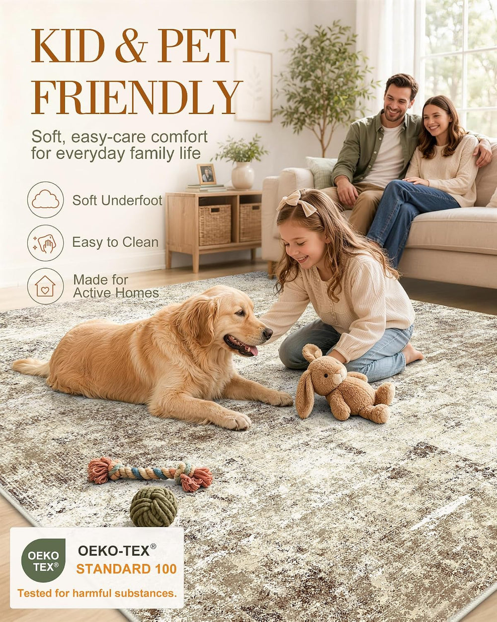 OLANLY 8x10 Washable Area Rug, Soft Non Slip Carpet for Bedroom Living Room