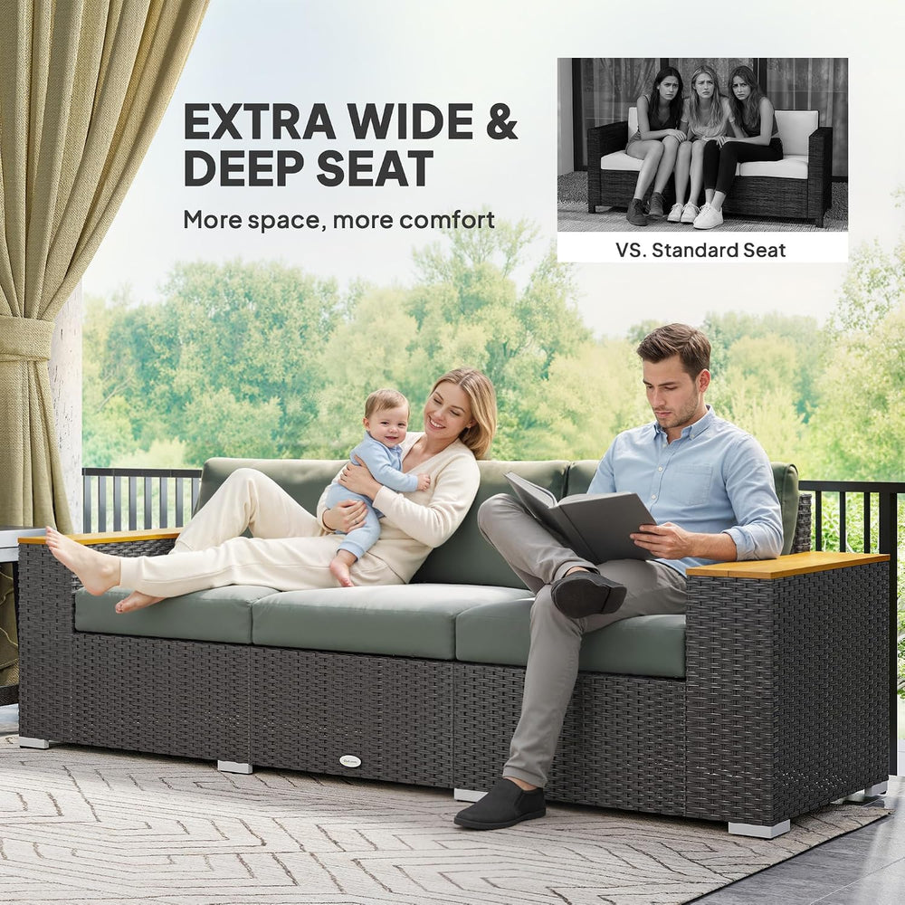 Outsunny 3-Seat Outdoor Patio Sofa Couch 24.5" Wide Deep Seats Dark Gray
