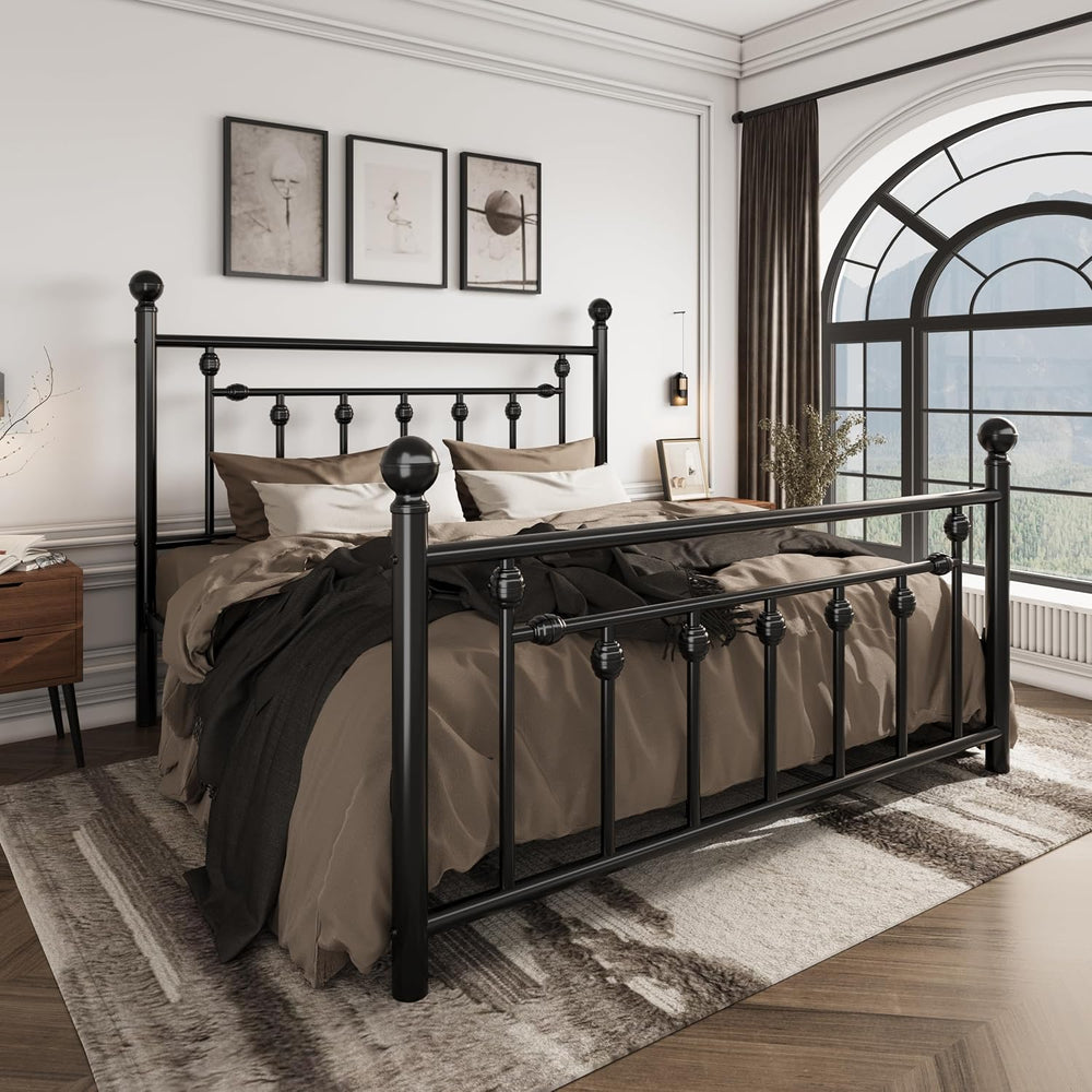 SHA CERLIN 14" Full Size Metal Platform Bed Frame/Victorian Headboard an...