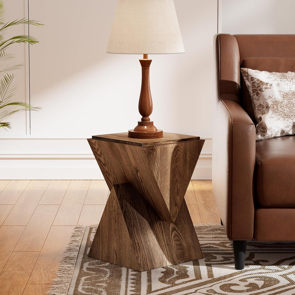 COZAYH Modern Geometric Wood Grain End Table, Fully Assembled, Brown | Farmho...