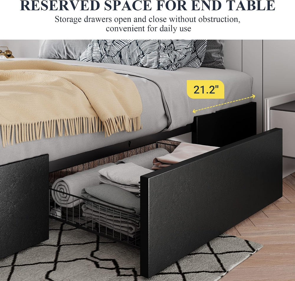 Allewie Full Size Platform Storage Bed Frame with 3 Drawers, Black