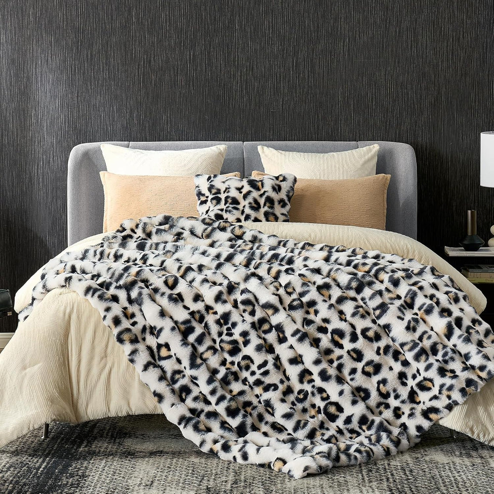 Cozy Bliss Leopard Print Faux Fur Throw Blanket