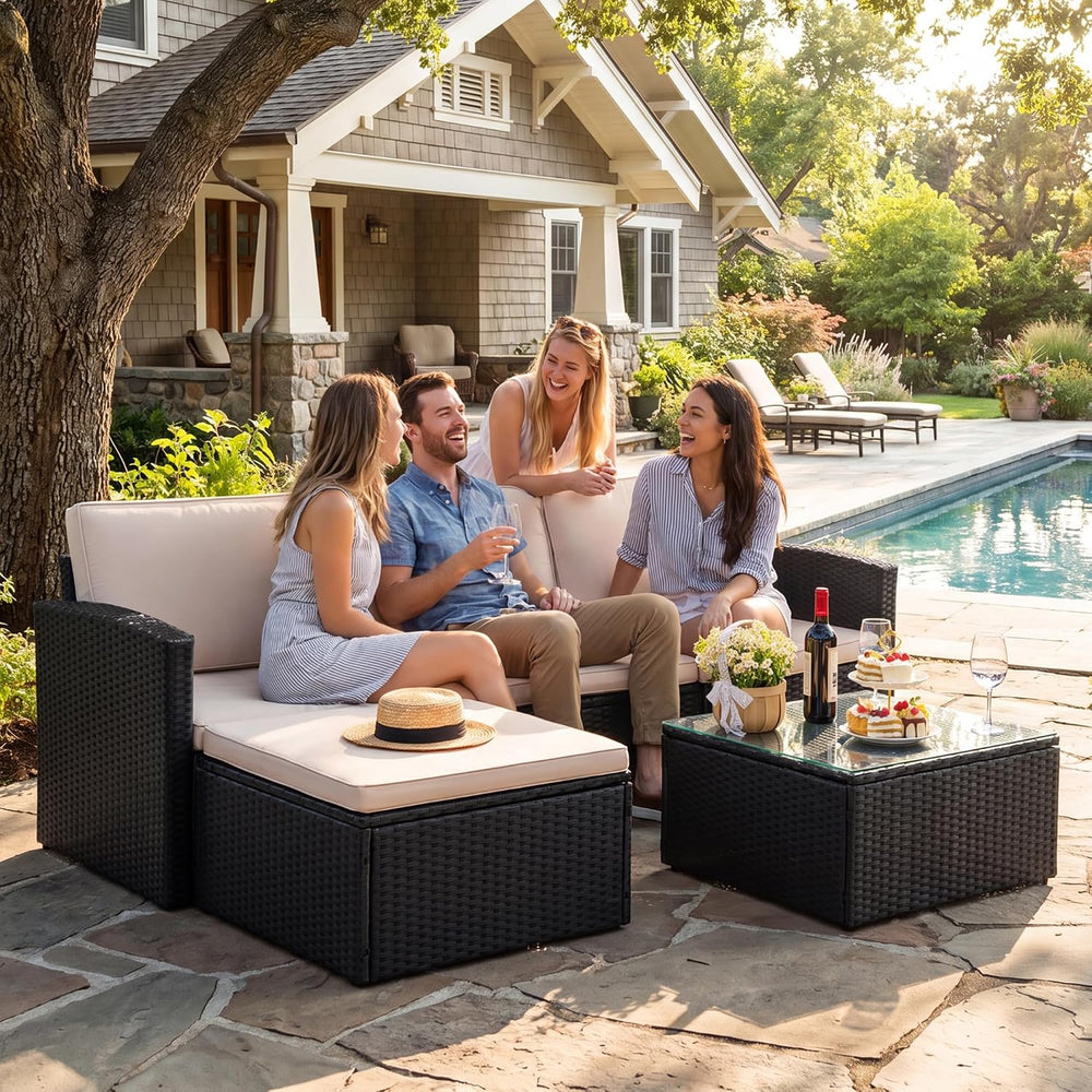 Devoko Patio Sofa,4 Pieces Outdoor Furniture Set,Wicker Sectional Couch