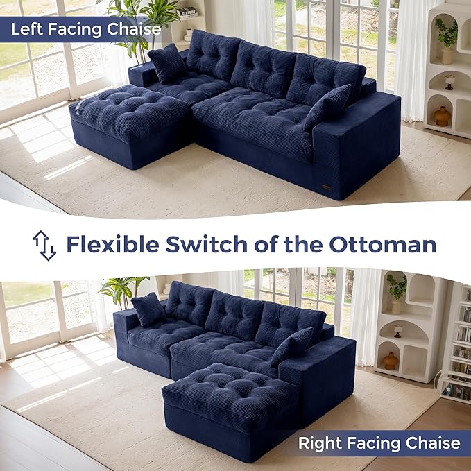 MAXYOYO 104" L Shaped Modular Sectional Sofa with Ottoman, Tufted Bonele...