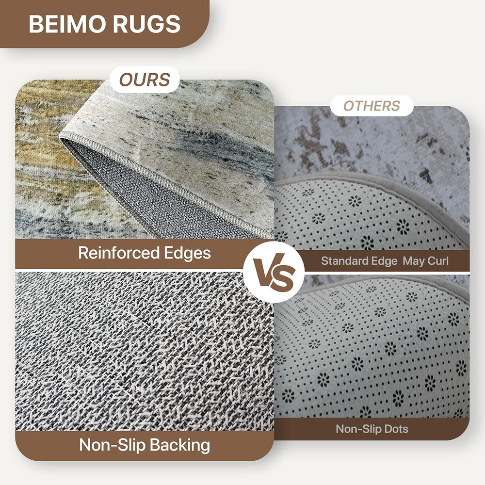 BEIMO 2x10 Non Slip Runner Rugs for Hallway, Wave Abstract Golden Beige