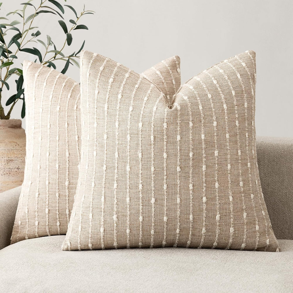 Foindtower Decorative Striped Boucle Throw Pillow Cover 22x22 Natural Beige