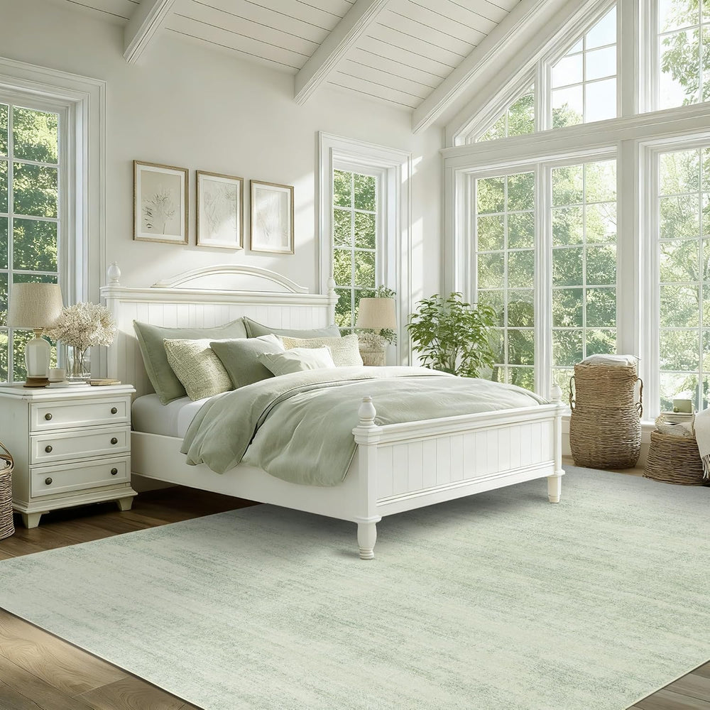 Sage Green Rug for Bedroom Abstract Washable 8x10 Area Rugs with Low Pile