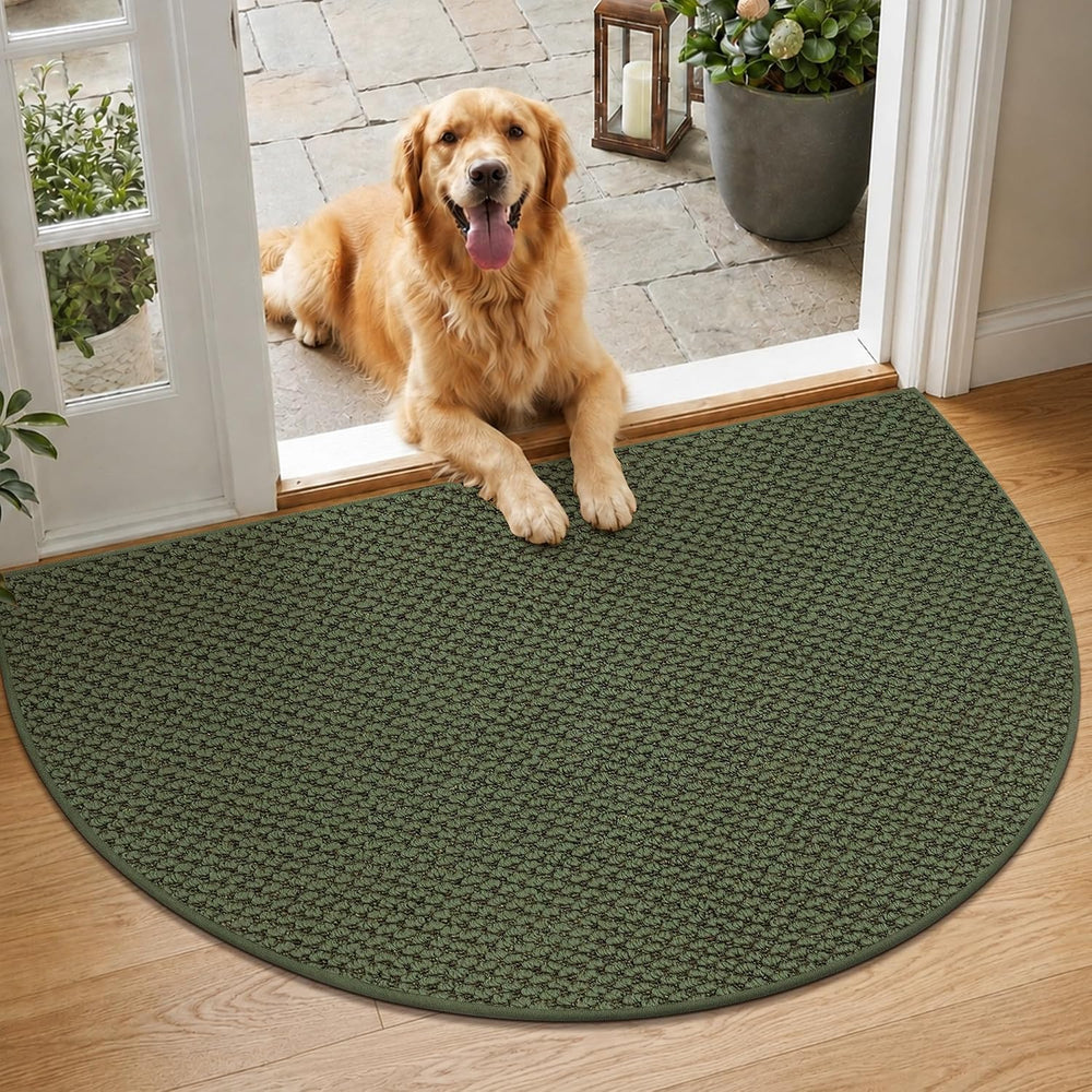 Dirt Trapper Door Mat 26" x 40", Non-Slip, Half Circle, Green