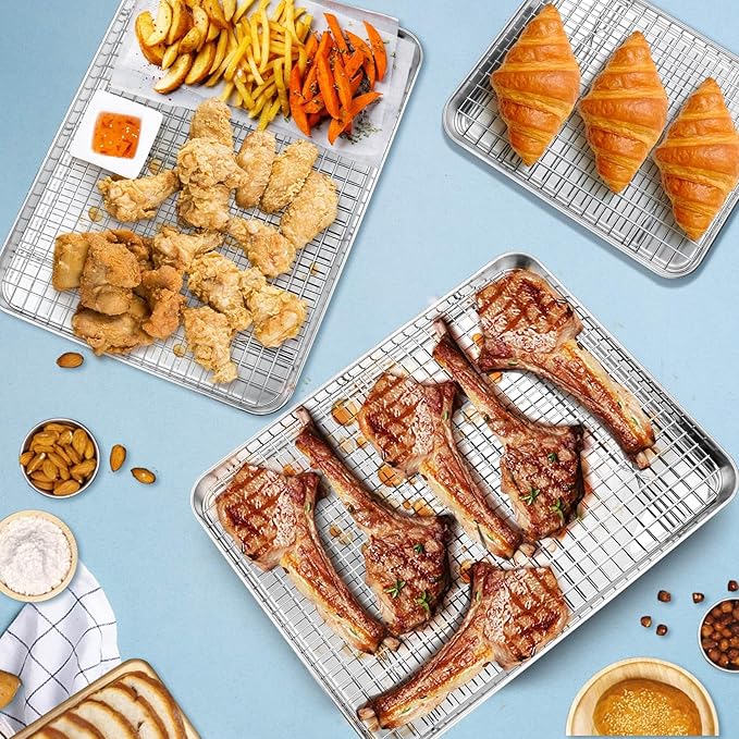 P&P CHEF 17.5 + 16 + 10.4 Inch Baking Sheet and Rack Set, Stainless Steel