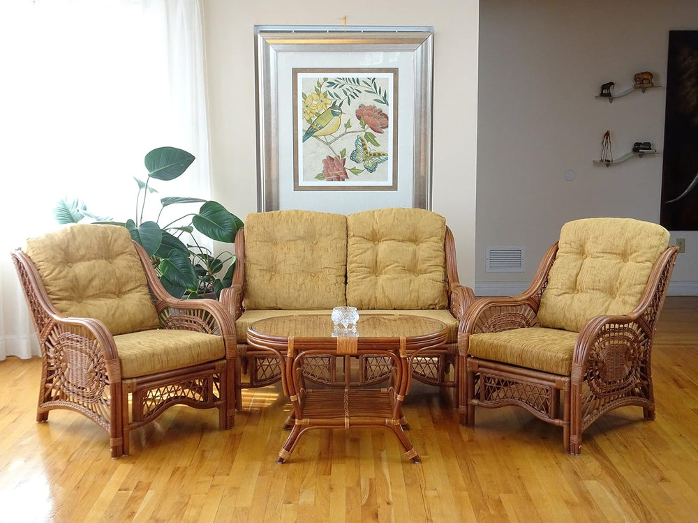Malibu Lounge Loveseat Sofa Natural Rattan Wicker Handmade Design with Light ...