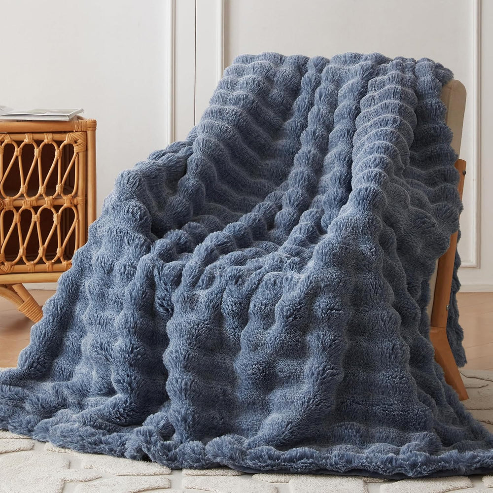 COOVA Faux Fur Throw Blanket for Couch, Cozy Soft and Fuzzy Plush Rabbit Fur