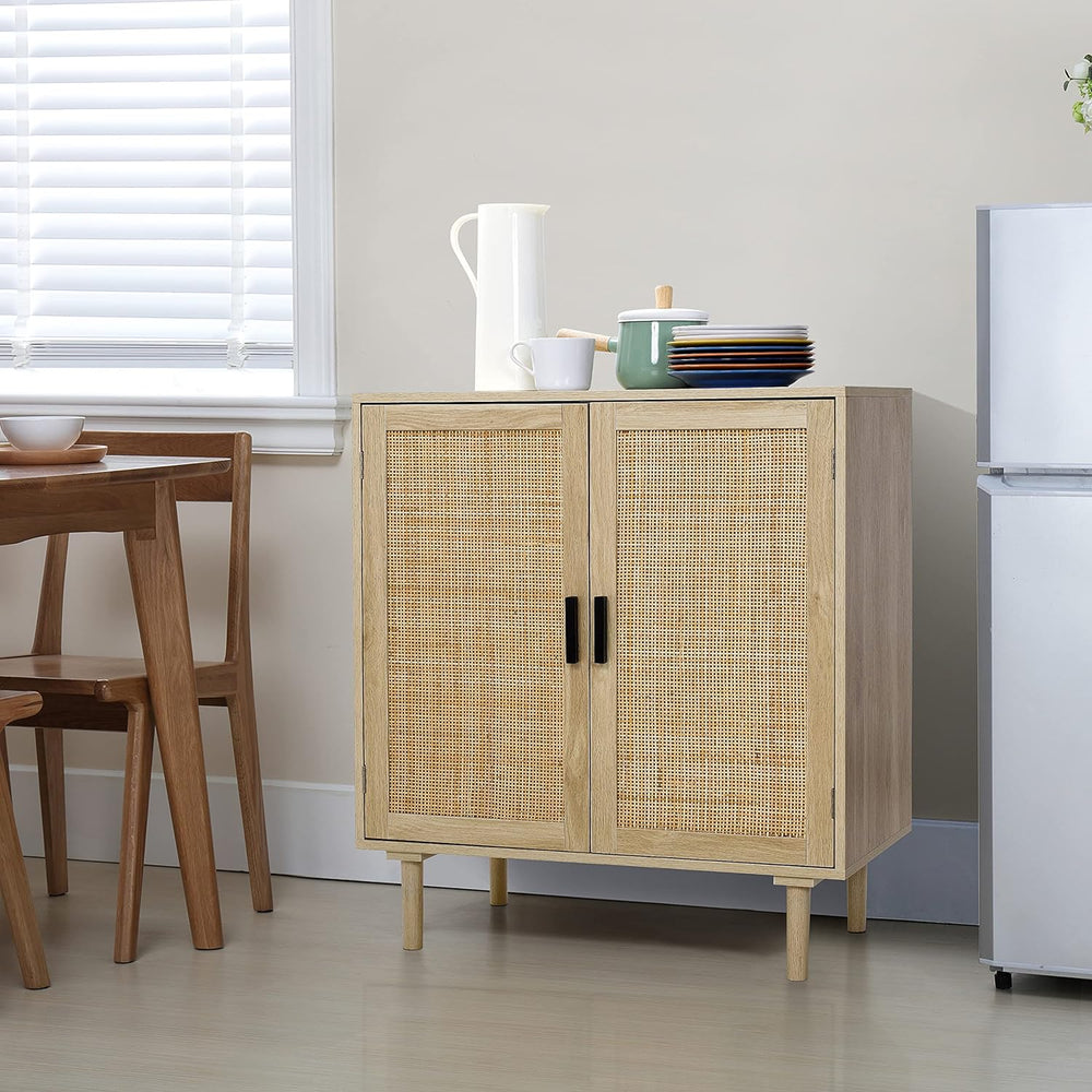 Finnhomy Sideboard Buffet Cabinet, Kitchen Storage Sideboard with Rattan Deco...