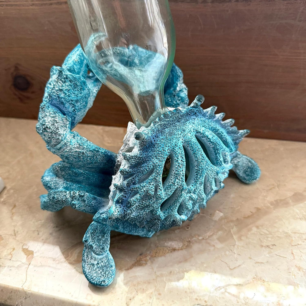 Crab Wine Bottle Holder, 8 Inch Turquoise Resin with Coral-Look Center | Rais...