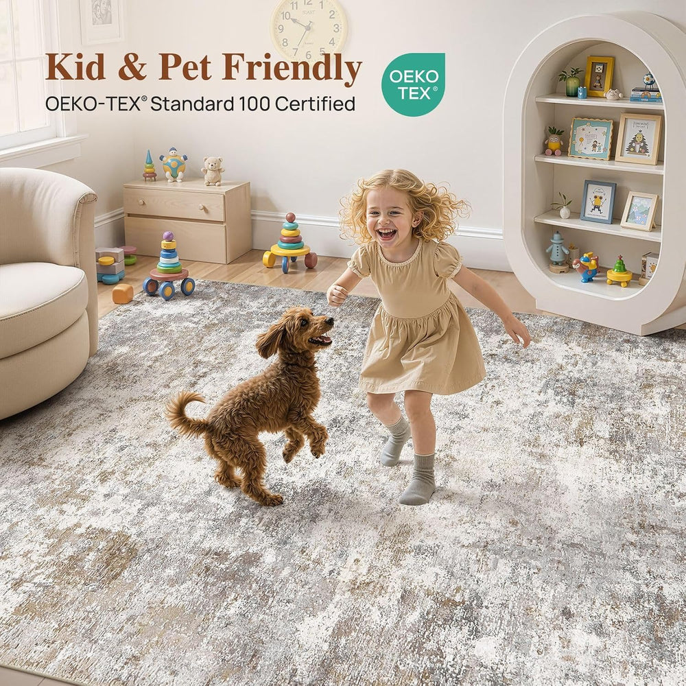 UERMEI 8x10 Area Rug Living Room Rugs Washable Neutral Brown Grey Carpet