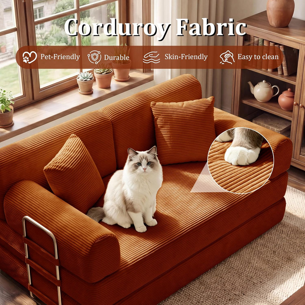 Convertible Sofa Couch Bed, 59"Folding Corduroy Floor Compression Lovese...