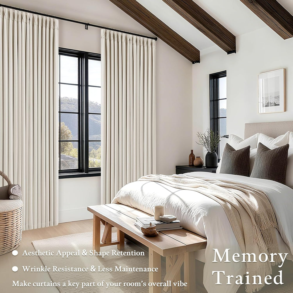 102 Inch Pinch Pleated Blackout Curtains for Bedroom 2 Panels Natural