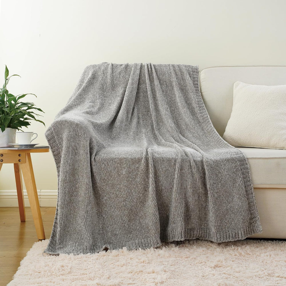 Chenille Throw Blanket for Couch Sofa, Light Grey Throw Blanket 51"x67&q...