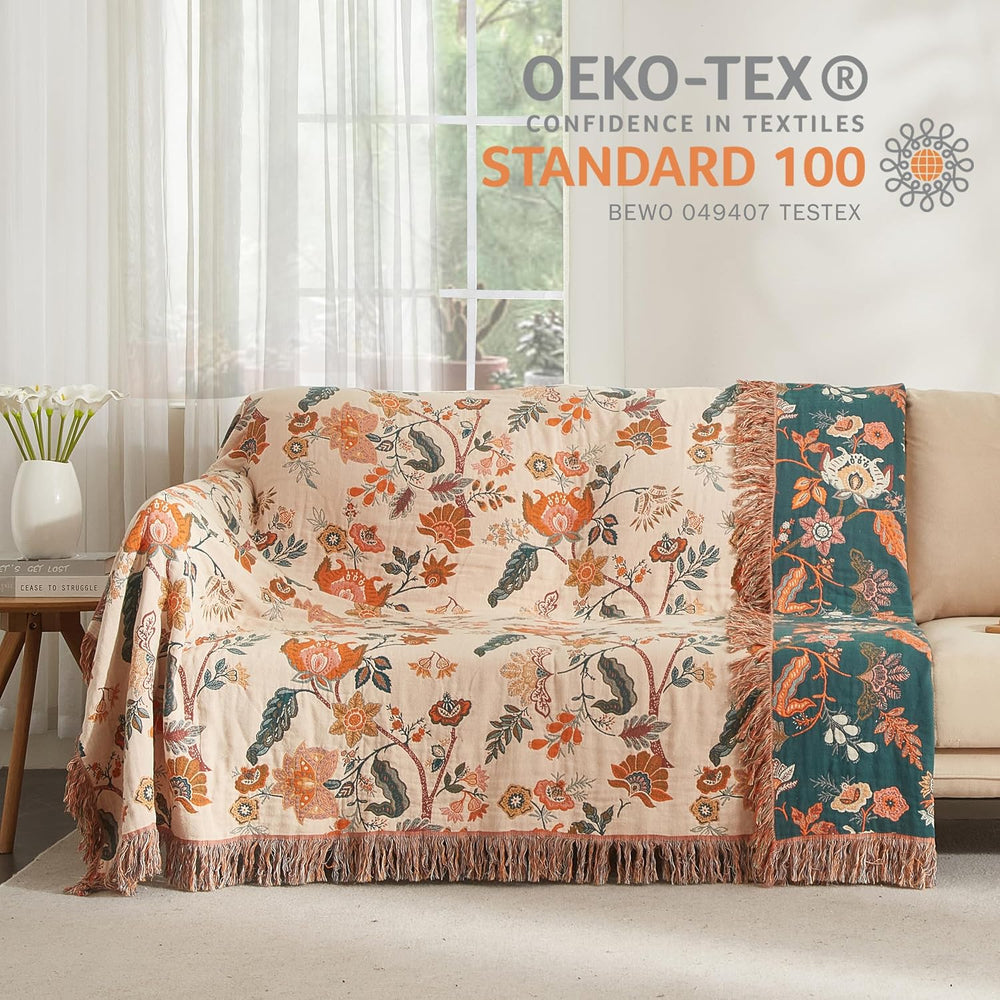 Boho Throw Blanket for Bed 60”x80”, 100% Cotton Blanket for Couch Sofa