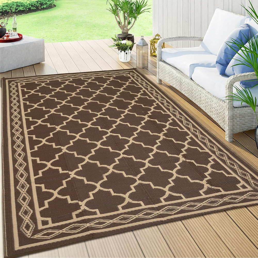 Waterproof 8'x 10' Outdoor Rug for Patio,Reversible Outdoor Plastic S...