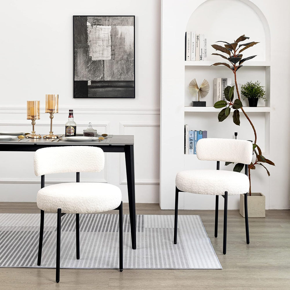 DYHOME White Boucle Dining Chairs Set of 2, Mid Century Modern Kitchen Chairs...