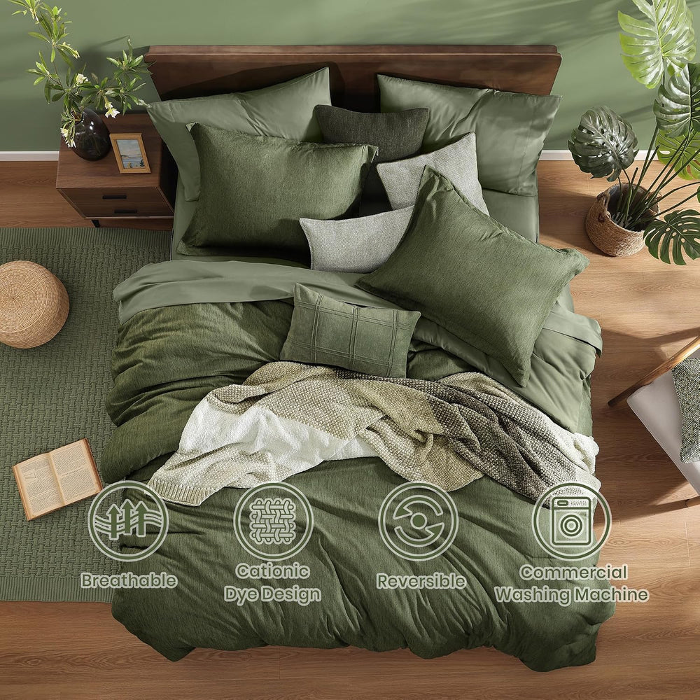 Monbix Queen Comforter Set Olive Green 7 Pieces Bed in a Bag