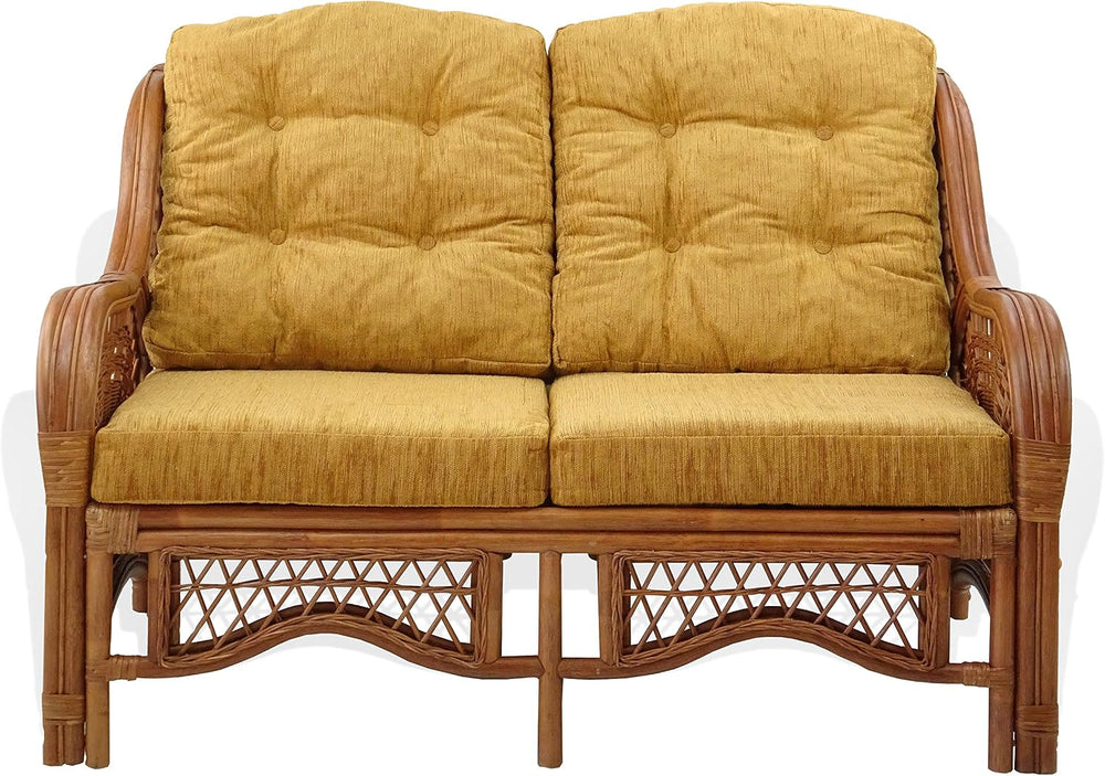 Malibu Lounge Loveseat Sofa Natural Rattan Wicker Handmade Design with Light ...