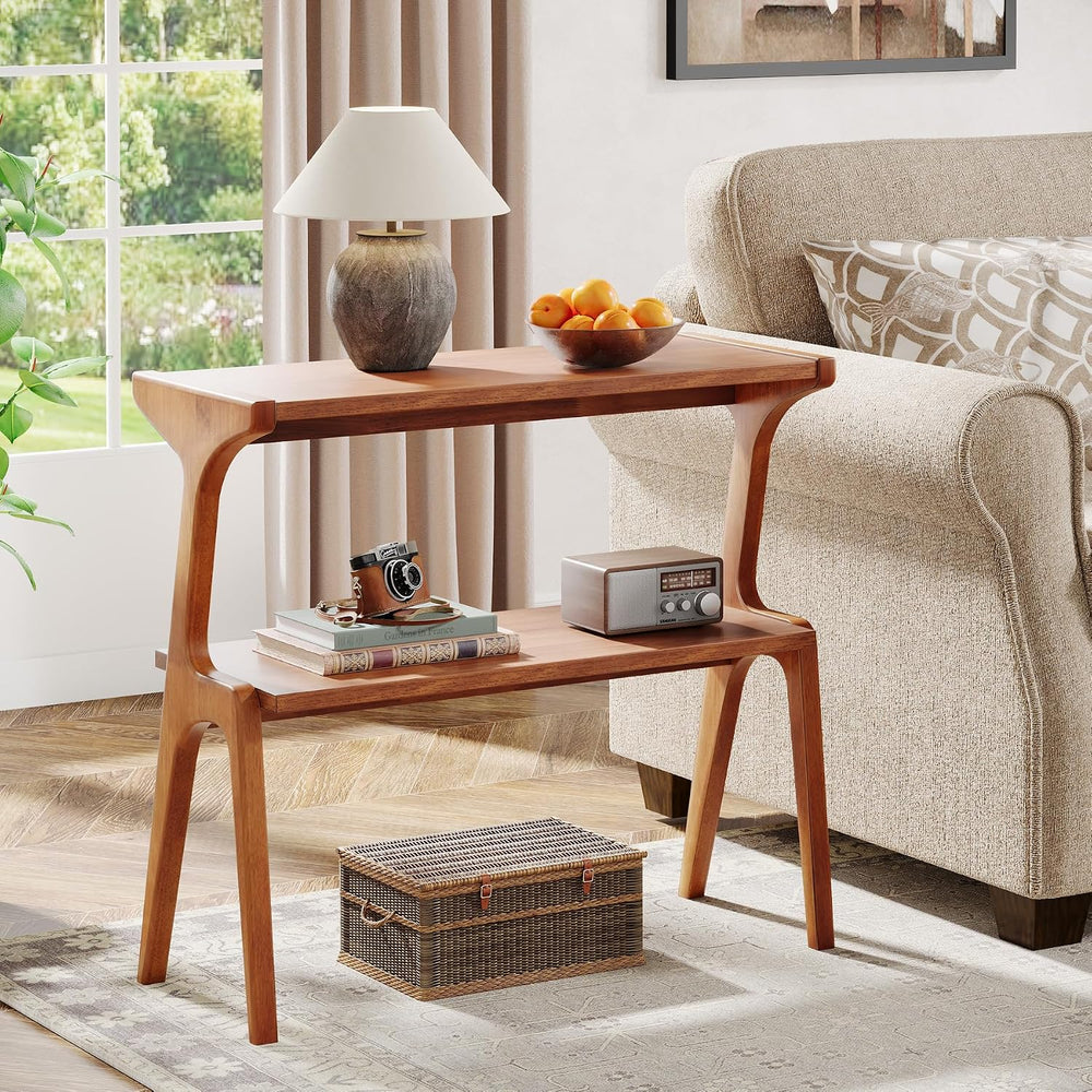 Tribesigns Set of 2 Solid Wood Side Table, 2-Tier Couch End Table with Storag...