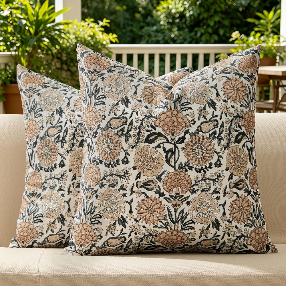 Outdoor Waterproof Pillow Covers 24x24 Brown Floral Outdoor Decor