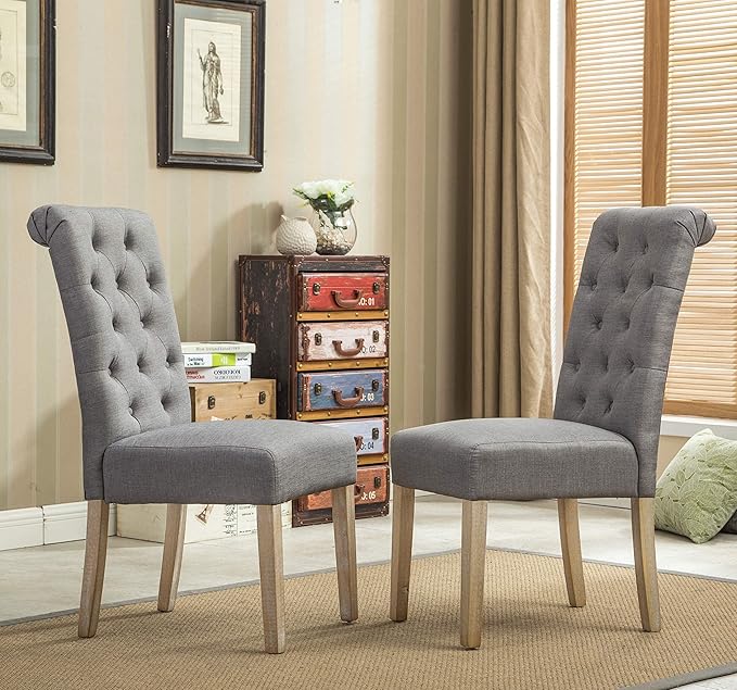 Roundhill Furniture Habit Grey Solid Wood Tufted Parsons Dining Chair (Set of...