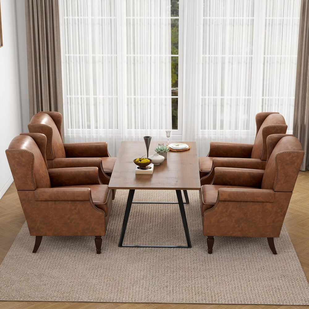 PU Leather High Back Accent Chair, Upholstered Armchair with Solid Wood Legs,...