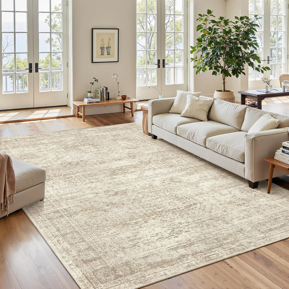 Soalmost 6x9 Area Rug for Living Room Washable Rugs Non-Slip Beige