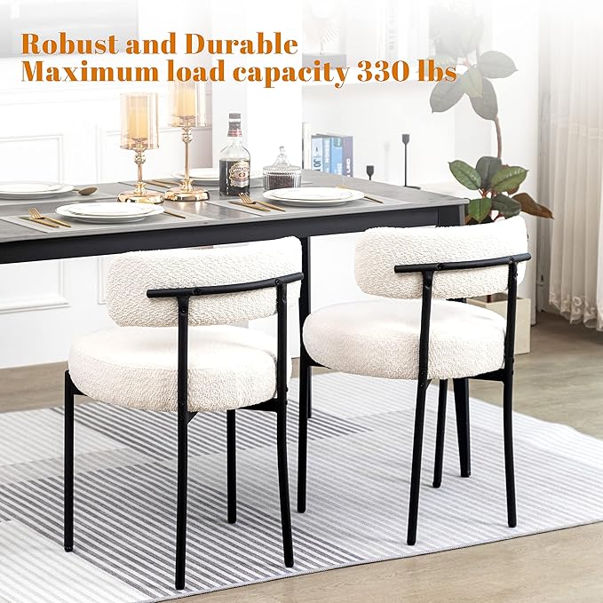 DYHOME White Boucle Dining Chairs Set of 6, Mid Century Modern Dining Room Ch...