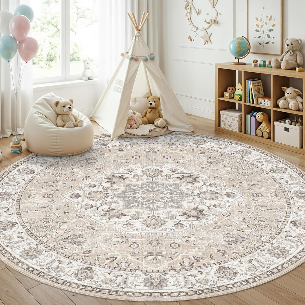 Washable 8ft Round Area Rug