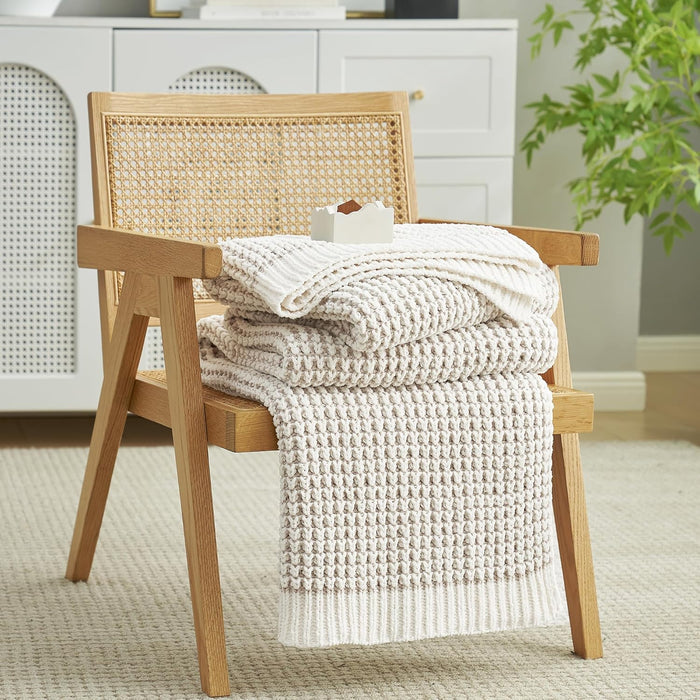 Amélie Home Chenille Knit Throw Blanket for Couch Decor, Beige, 50"x60"