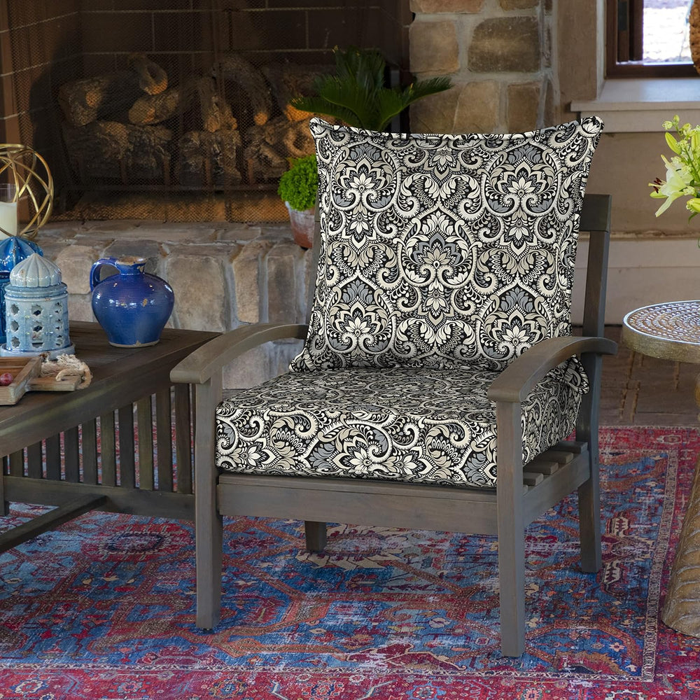 Arden Outdoor Deep Seat Cushion Set, 4-Pack, 24x24, Black Damask
