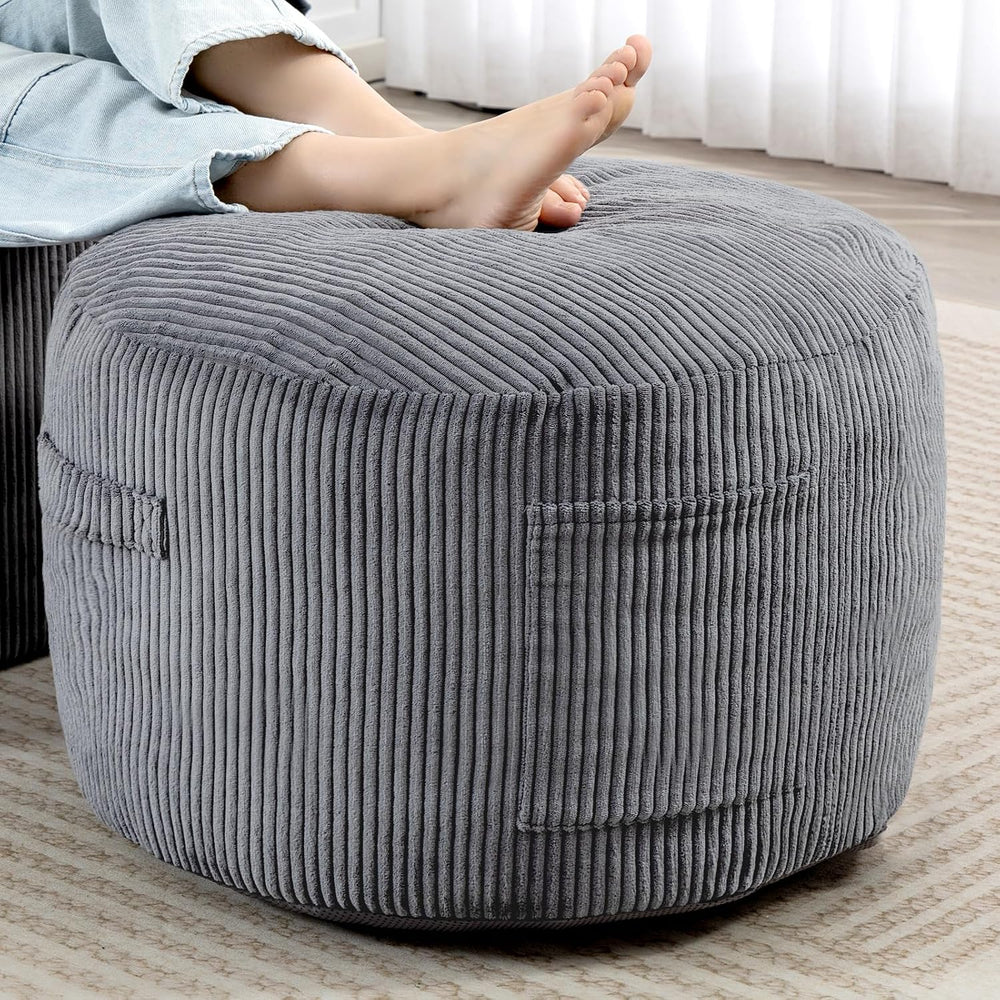 Round Stuffed Pouf Ottoman (Gray, 26" D x 26" W x 18" H)