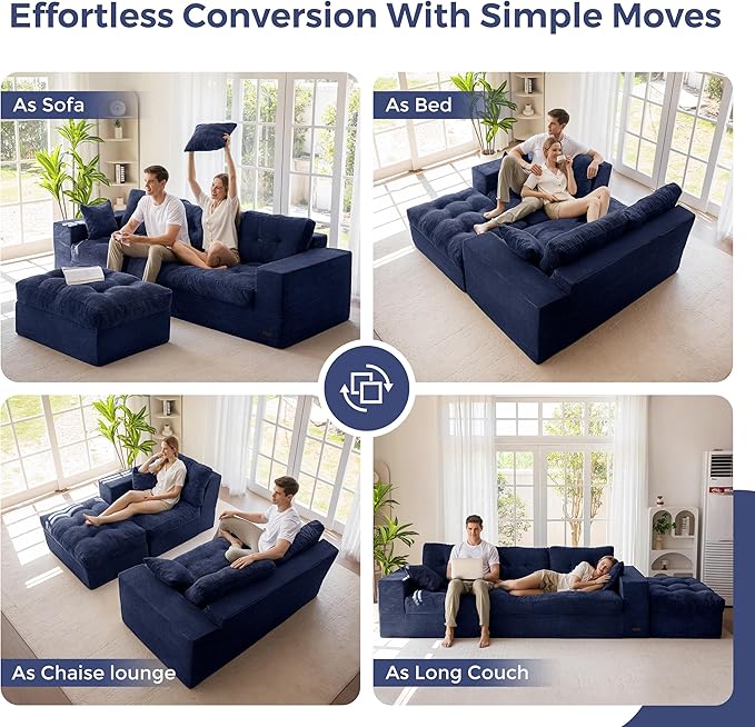 MAXYOYO 104" L Shaped Modular Sectional Sofa with Ottoman, Tufted Bonele...