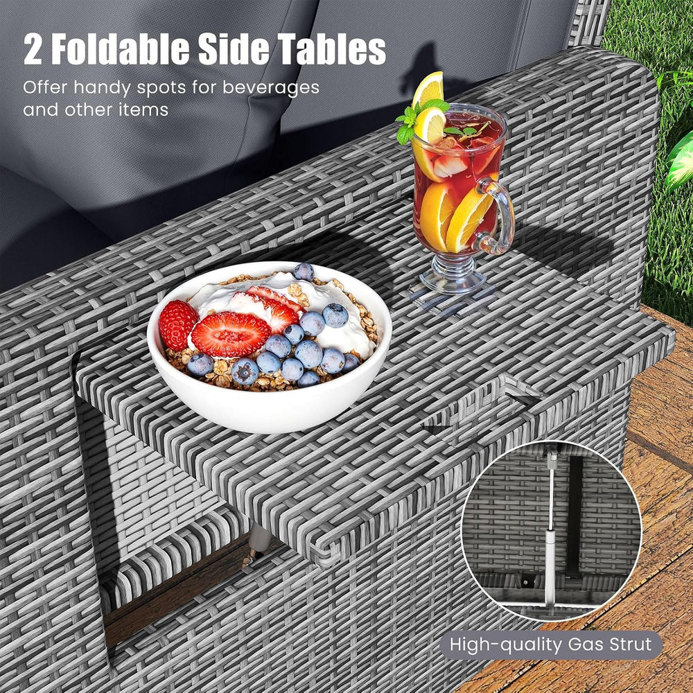 Tangkula Patio Rattan Daybed with 4-Level Adjustable Backrest, Grey Cushion