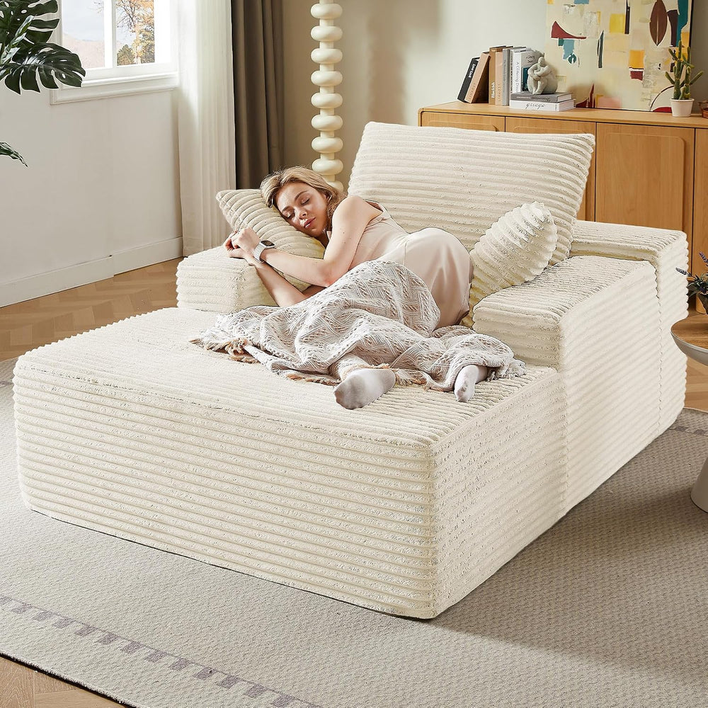 LUCKHAO 50" Oversized Chaise Lounge Chair Indoor,Corduroy Boneless Readi...