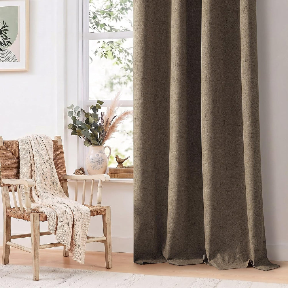 Brown 100% Blackout Curtains 84 Inches Long Burlap Drapes 2 Panels 52x84