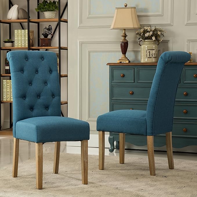 Roundhill Furniture Habit Solid Wood Tufted Parsons Dining Chair (Set of 2), ...