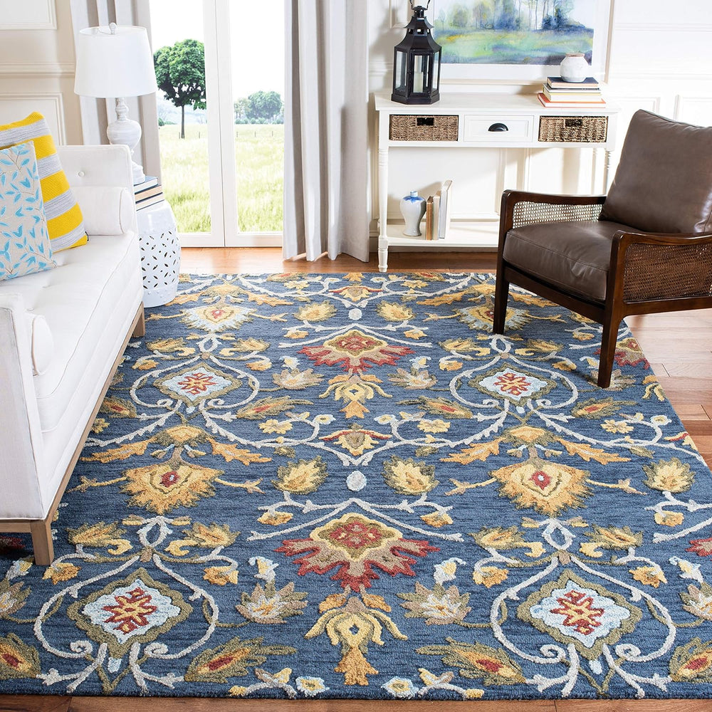 SAFAVIEH Blossom Wool Area Rug 8'x10', Traditional Navy & Multi B...
