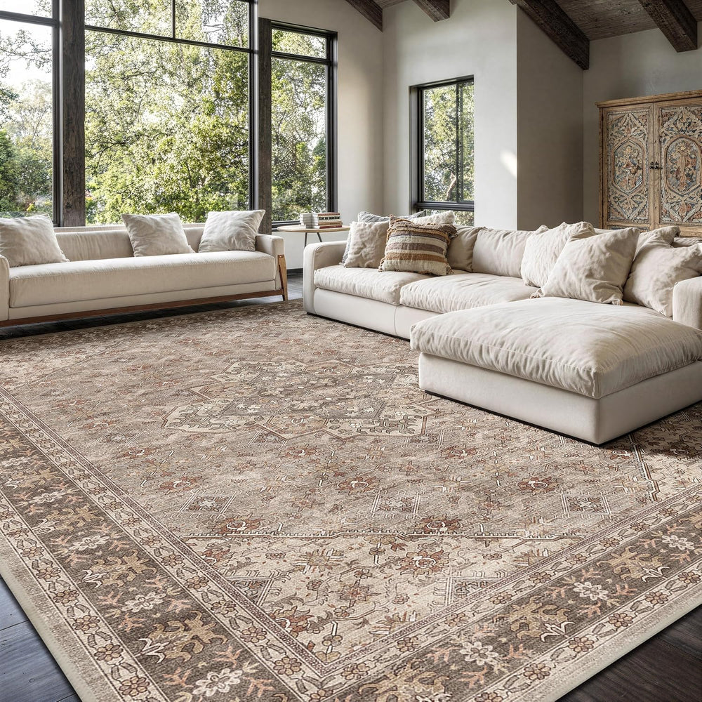 Washable 9x12 Area Rug, Vintage Non-Slip Large Rugs for Living Room