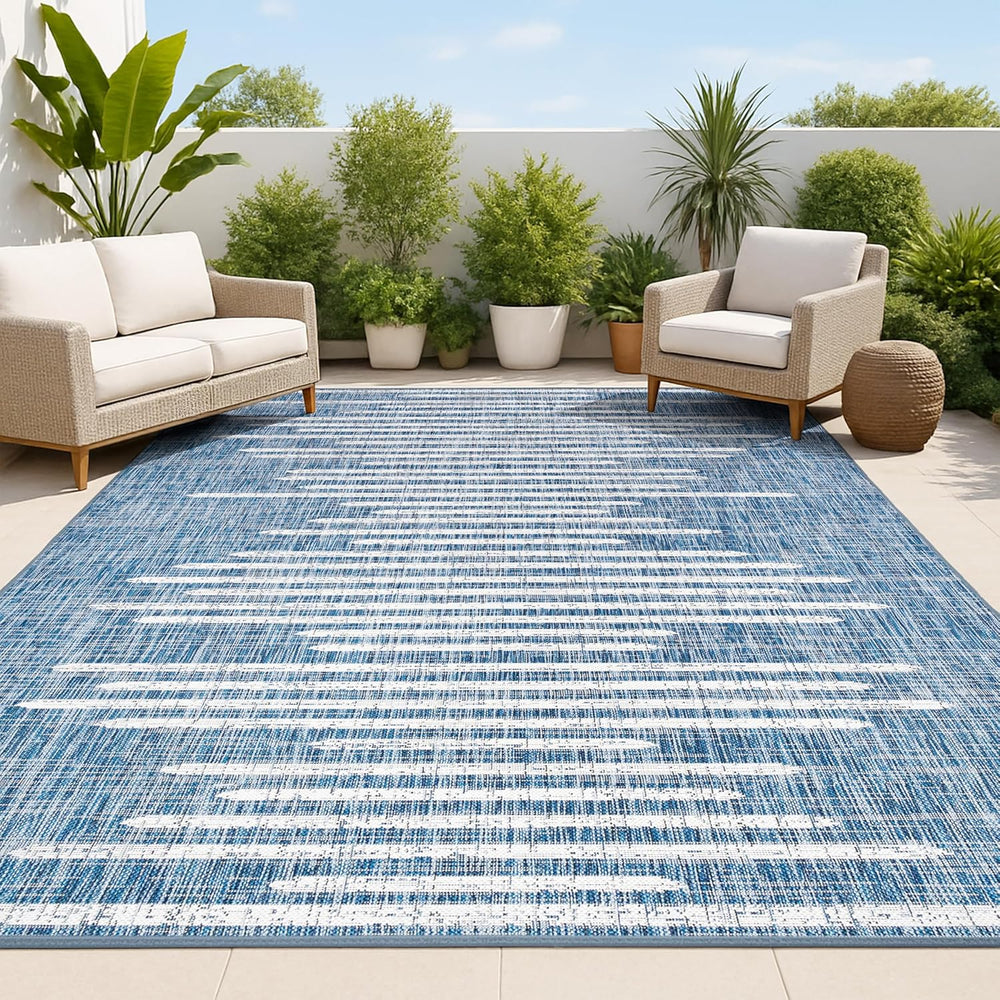 JONATHAN Y Stripe Geometric Indoor Outdoor Area Rug 8X10 Blue/Ivory, Zolak Be...