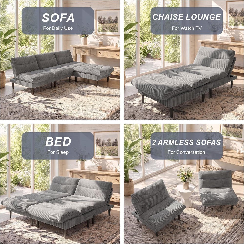 98 Inch Corduroy Futon Sofa Bed, Modular Sectional Sofa For Living Room